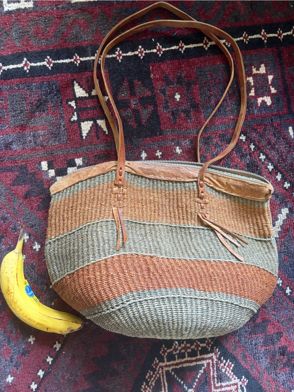 Vintage sisal and leather bag